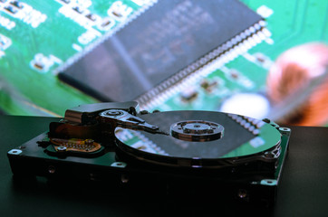 Obraz premium Hard disk on the background. Data collection, archiving of important data.