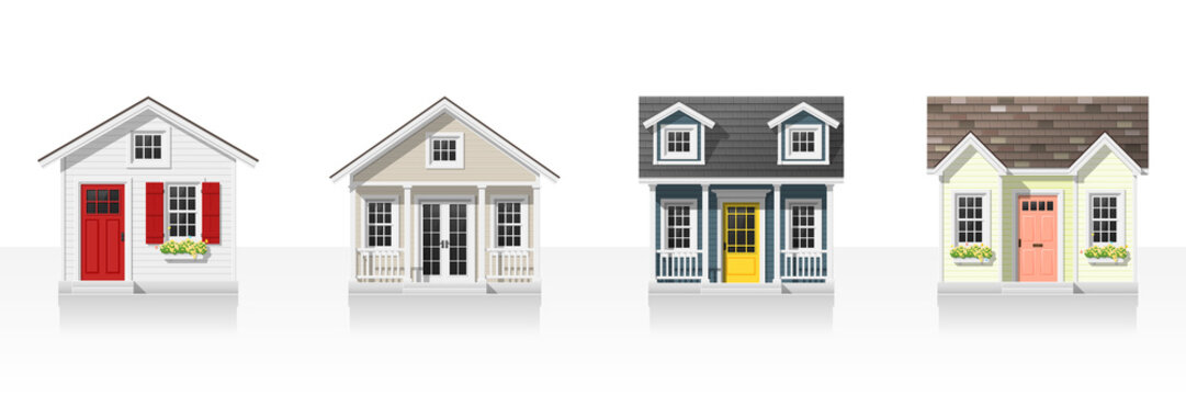 Elements of architecture with small houses isolated on white background , vector ,illustration