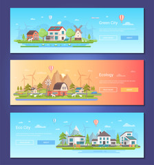 Eco city - set of modern flat design style vector illustrations