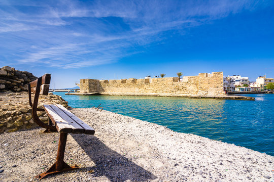 View of the Kales Venetian fortress at the entrance to the harbour, Ierapetra, Crete, Greece