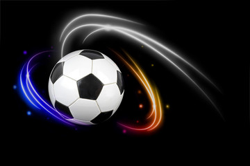 Soccer ball with colorful effects on black  background.