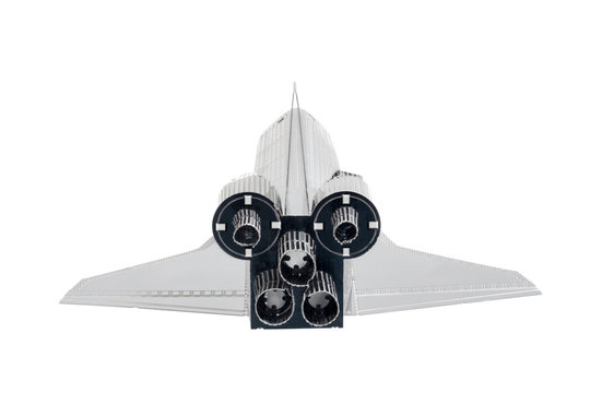 Spaceship / View of toy spaceship on white background.