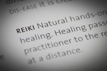 The word Reiki close up on paper