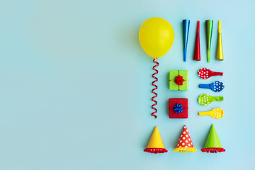 Colorful collection of birthday party objects