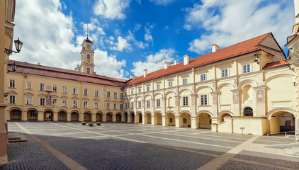 Fototapeta na wymiar Courtyard inside the Vilnius University ensemble, Vilnius, Lithuania.