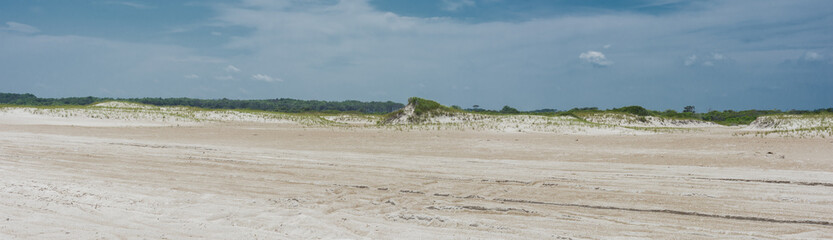 Assateague Island panoramic view of sand and dunes on the beach