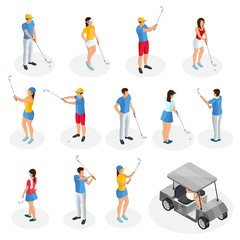 Fototapeta na wymiar Isometric Golf Players Collection
