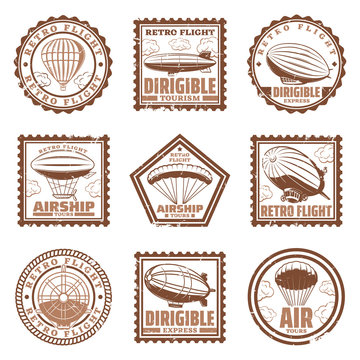 Vintage Airship Stamps Set