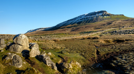 View on snowcapped Pen-y-Ghent in North Yorkshire, England.