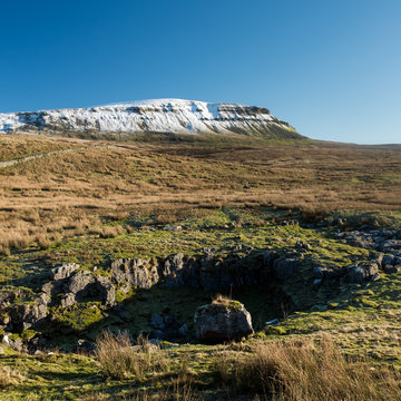 View on snowcapped Pen-y-Ghent in North Yorkshire