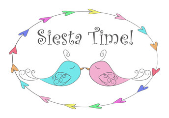 Vector Illustration.Simple design of cute  fabulous  sleeping birds.Siesta Time. Perfect for  card, banners, stickers, posters and other printable things.