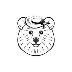 Bear wearing in wide-brimmed hat.  illustration.