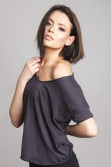 beautiful fashion model posing girl commercial Caucasian close up beauty portrait isolated 