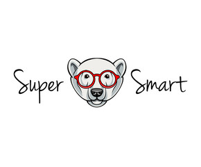 Polar Bear face in geek glasses. Super smart. Vector illustration isolated on white