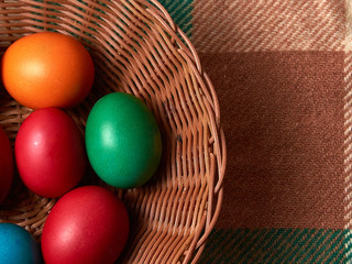 Easter colored eggs on the vintage background.