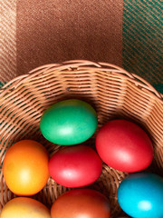 Easter colored eggs on the vintage background.