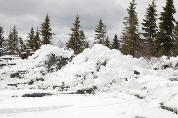 Fototapeta na wymiar pile of dirty plowed snow