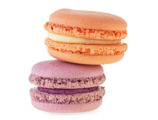 Delicious French macaroons on a white background