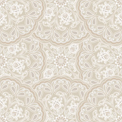 Vector seamless pattern silver mandalas. Traditional Eastern pattern of circular graphic elements.