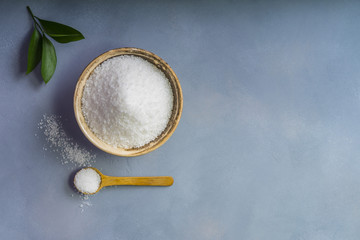 salt and copy space on a gray background