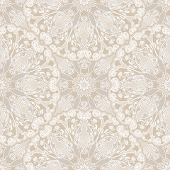 Vector seamless pattern silver mandalas. Traditional Eastern pattern of circular graphic elements.