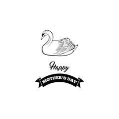 Happy mother s day  illustration with swan and ribbon.