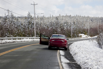 abandoned car on road