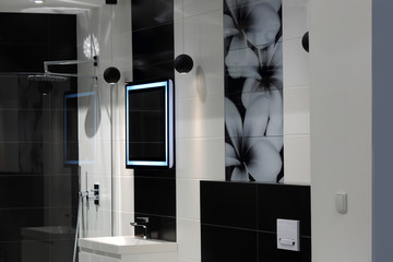 Piękna nowoczesna łazienka z kabiną prysznicową - obrazy, fototapety, plakaty