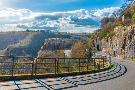 Calcata (Viterbo, Italy) - The old town of Calcata, perched on a mountain of tufa, overlooking the green Treja river valley, in Lazio region.