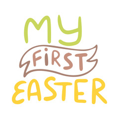 Easter lettering. Template vector hand drawn black on white background. Happy holiday postcard. Vector illustration