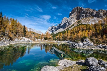 Lake Dvojno Jezero at Triglavska Sedmera jezera In Triglav National park