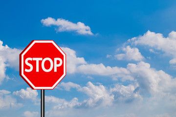 Stop sign traffic signs,Red Stop sign in blue sky background
