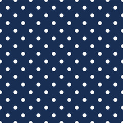 White polka dots on navy blue background - obrazy, fototapety, plakaty