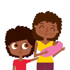 portrait mom carrying her baby and son vector illustration