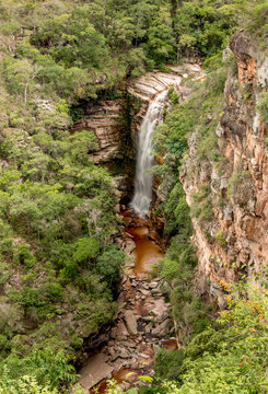 Beautiful Waterfall Cachoeira do Mosquito in the Interior of Brazil Located in Chapada dos Diamantina in the State of Bahia.