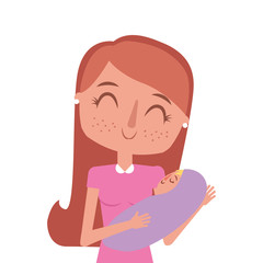 happy young mother hugging little toddler son vector illustration