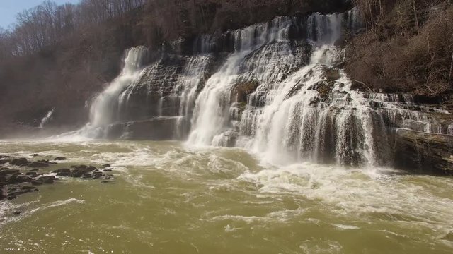 4k Aerial Winter Tennessee River 003 Fly Over Toward Waterfall