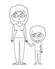 happy mother and her son cartoon vector illustration thin line