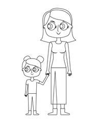 mother holding hand with her daughter vector illustration thin line