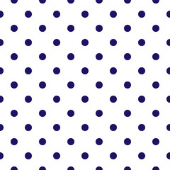 Polka Dot seamless pattern. Geometric circles Pattern. Blue dot fabric. Casual stylish, textile texture. Dark blue retro dots seamless background. Vector AI10
