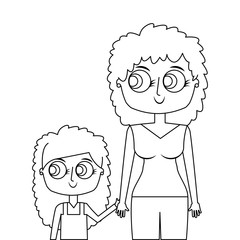 mother holding hand with her daughter portrait vector illustration thin line