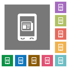 Mobile news square flat icons