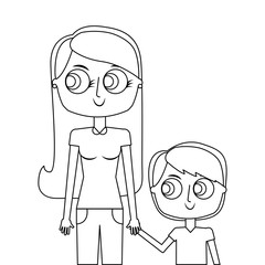 mother holding hand with her daughter portrait vector illustration thin line