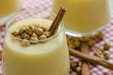 Boza or Bosa, traditional Turkish drink with roasted chickpeas and cinnamon