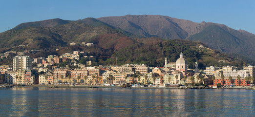 Genoa Pegli typical village in  Liguria viewed from the sea