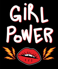 Typography slogan with lips vector for t shirt printing and embroidery