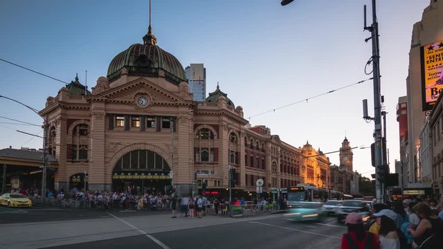 time lapse video of Flinders street station. It is the busiest station on Melbourne's metropolitan network.