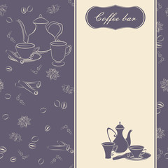 Backgrounds with coffee pots, cups and spices.