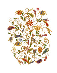 Bouquet of fantastic flowers. Background in ethnic traditional style.