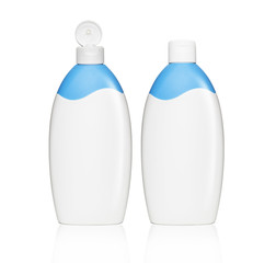 Plastic cosmetics, shampoo or gel bottle, closed and open